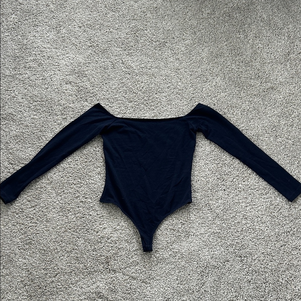 American Apparel Dark Blue Off-Shoulder Long Sleeve Bodysuit